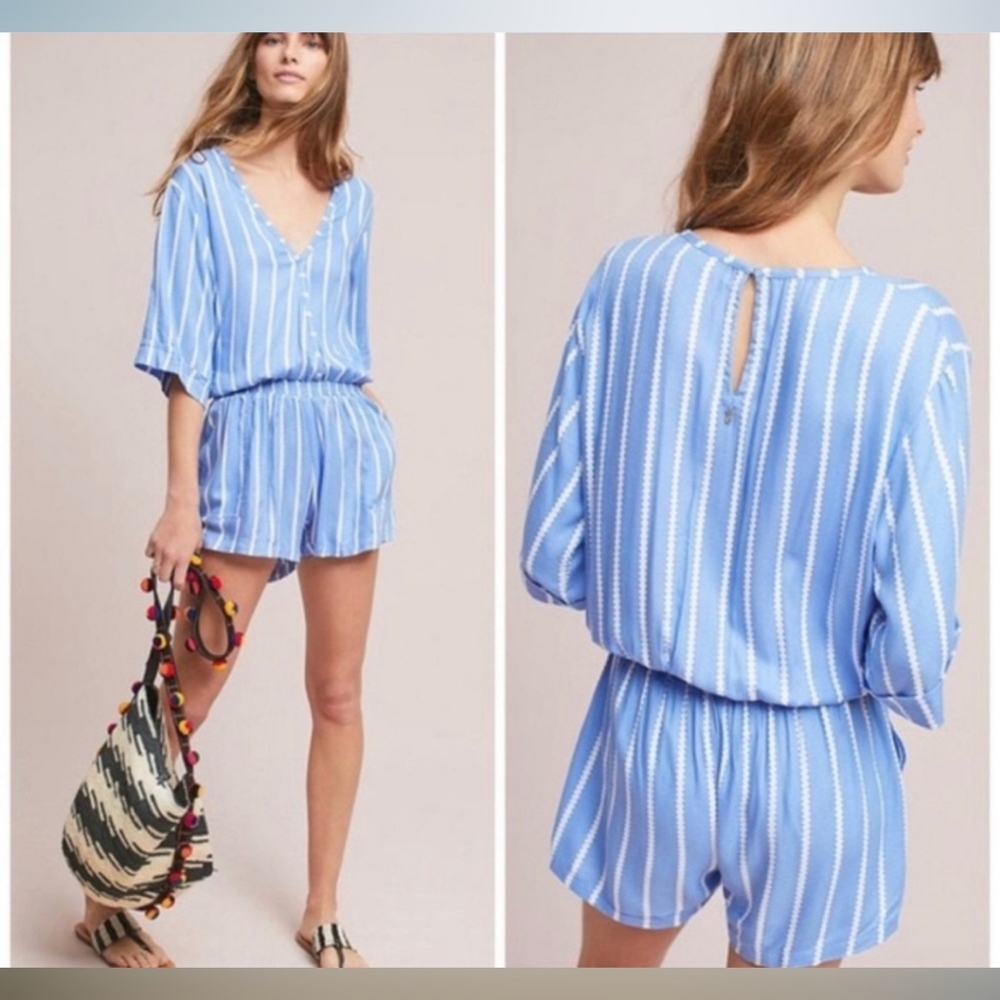 Beachgold Romper Mid Blue and White Stripes M